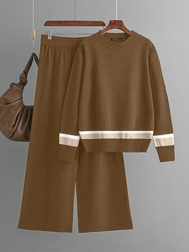 Maxy ZANZEA Casual Women Tracksuits Autumn Spring Long Sleeve Knitted Blouse Pant Sets Fashion Matching Sets Winter 2PCS Outfits