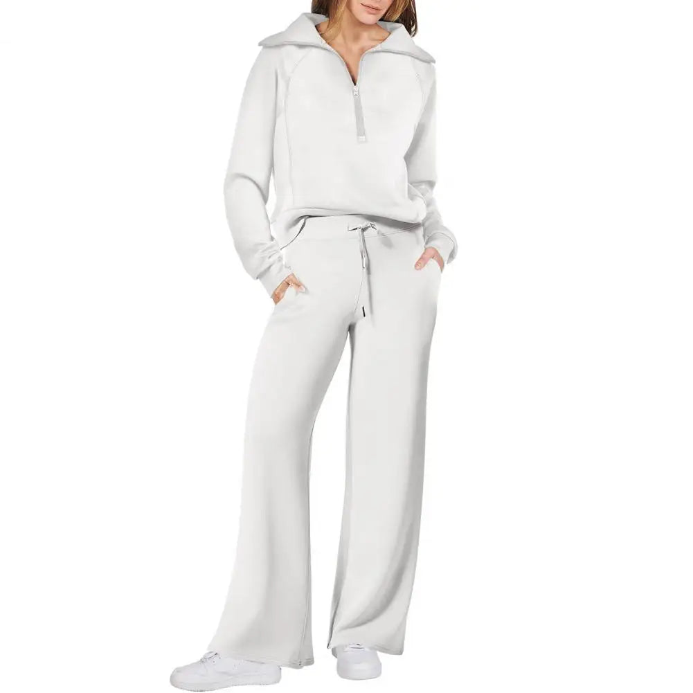 Oversized Sweatshirt Pants Set Women Two-piece Casual Suit Thick Loose Solid Color Tracksuit Set with Lapel Coat Wide for Fall