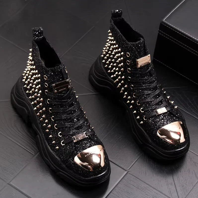 Visco men luxury fashion prom nightclub dress soft leather rivets shoes platform motorcycle punk ankle boots zapatos de hombre autumn