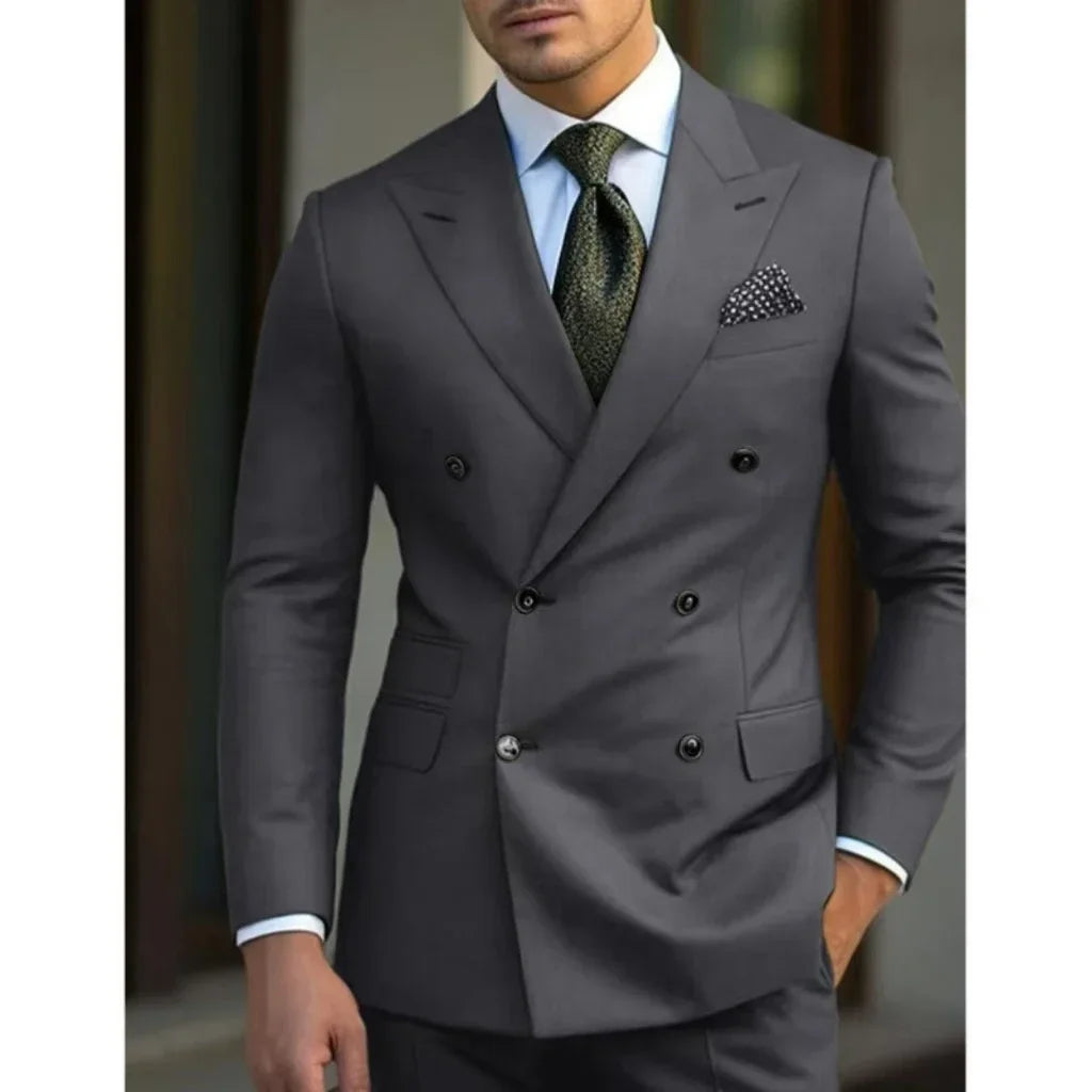 Visco Mens Suits Classic Slim Fit 2 Piece Blazer and Pants Double Breasted Peak Lapel Luxury Men Wedding Suit Tuxedo for Prom Party