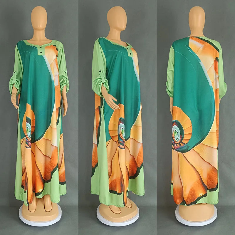 Amay New African Dress for Women Print Dresses Africa Clothes Casual Long Robe Free Size