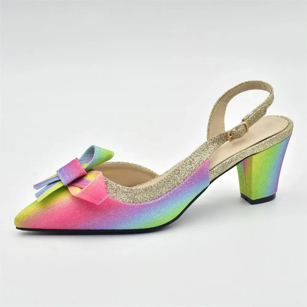 Hot Maxy Italian Women Shoes Rainbow Color Women's Shoes and bag set Party Wedding Bags Bride Nigeria Shoes Womens