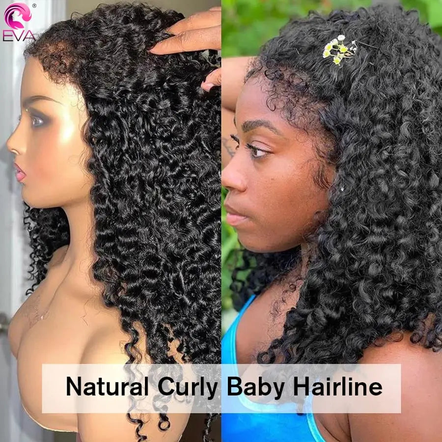 Amay Eva Curly Baby Hair Wig 4C Kinky Edges Natural Hairline Lace Front Wigs Human Hair Glueless Pre Plucked 13x6 HD Lace Frontal Wig