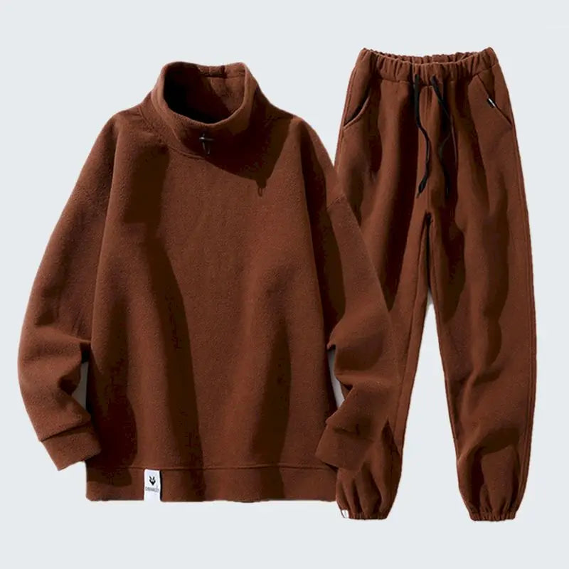 Maxy Autumn Winter Casual Sports Suits Men's Korean Trend Plus Fleece Half High Collar Pullover Trousers Polar Fleece 2 Piece Sets Men