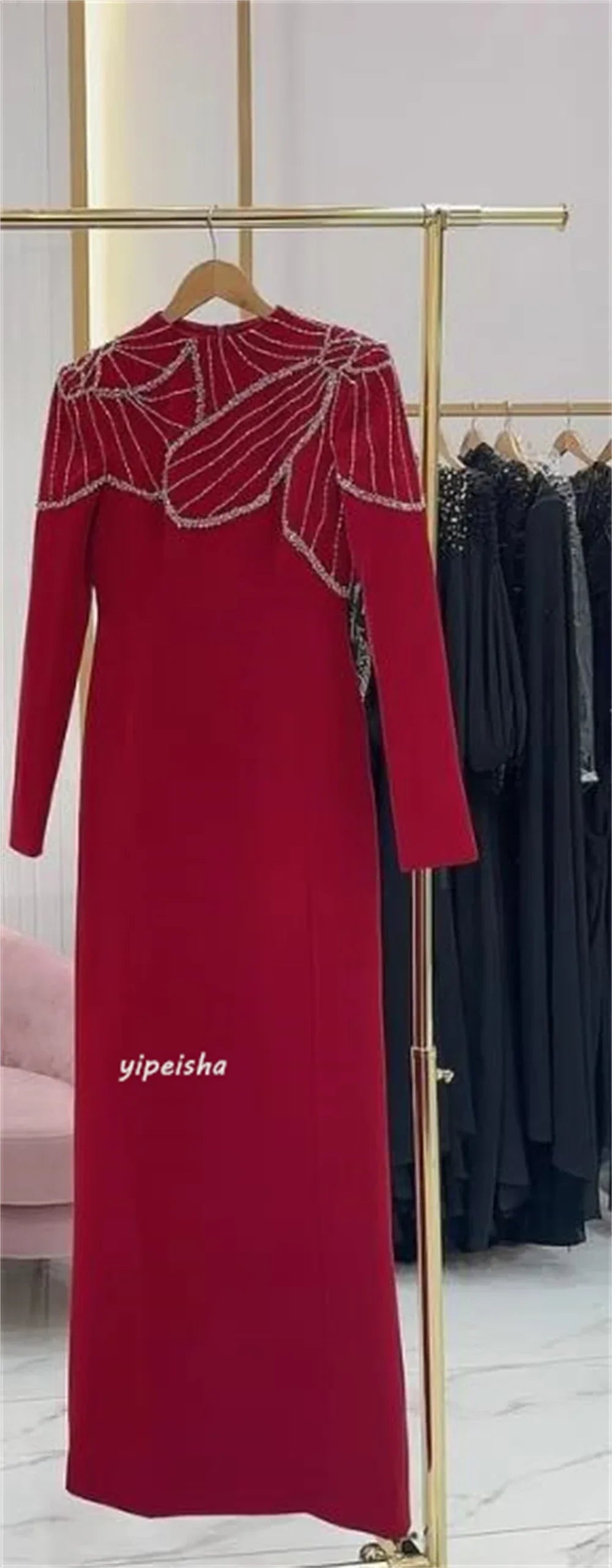 Maxy Customized Evening Jersey Rhinestone Beach A-line Scoop High Collar Neck Bespoke Gown Midi Es Sexy Casual Saudi Arabia for Women