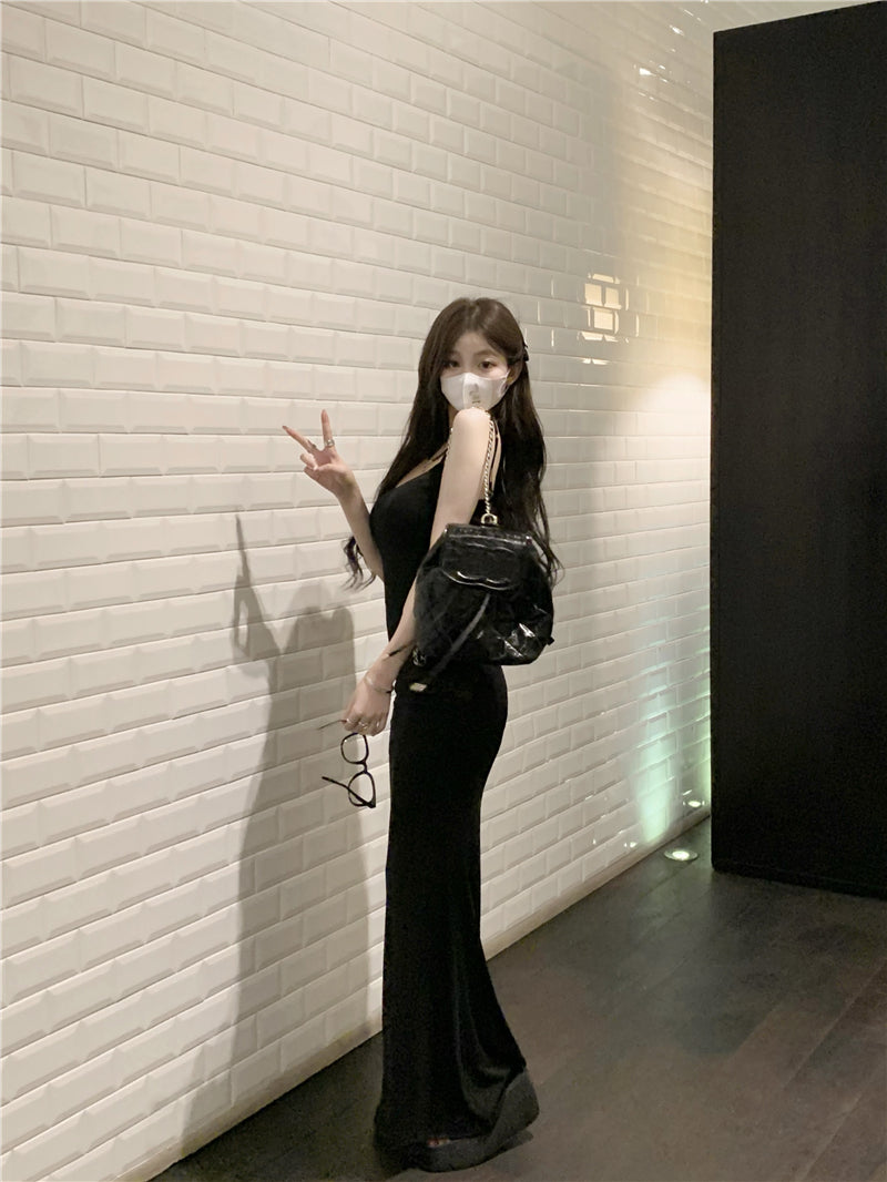 Sexy slim suspender bag buttock dressSexy Korean Fashion Suspender Simple Temperament Longuette Skirt Dress