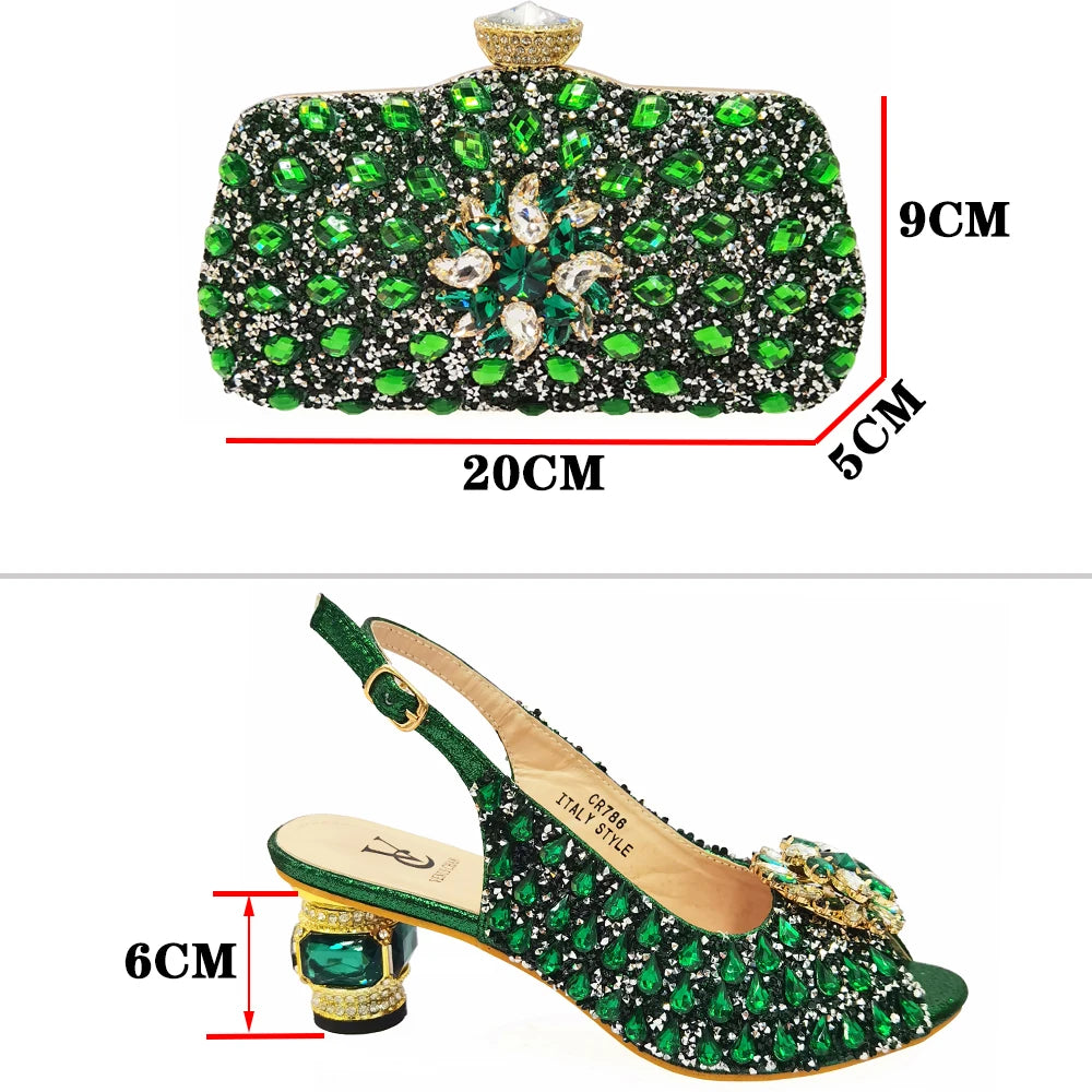 Momsey New Arrival Fashion Special Crystal Style Elegant Gold Color Party Wedding Women Shoes and Bags Set