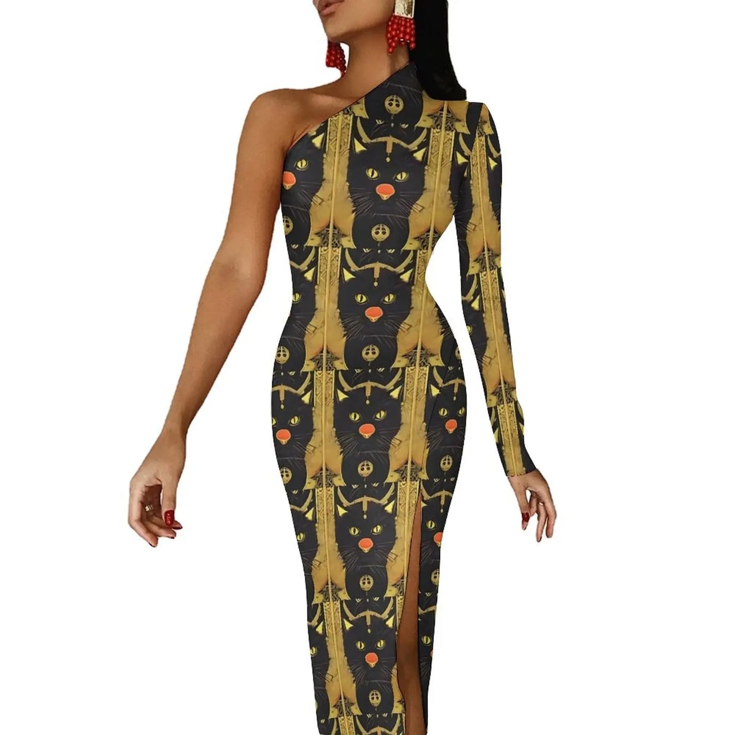 Maxy Gold And Black Tarot Bodycon Dress Women's Major Arcana Night Club Maxy Dress Long Sleeve Party Custom Dresses Birthday Present