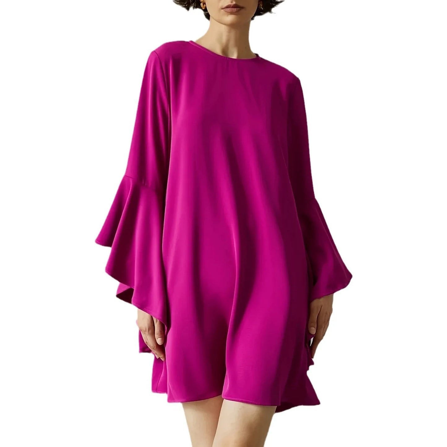 Maxy Spring, Summer Women Solid Dress Fashion O Neck Ruffles Loose Casual Dresses For Woman Robe Femme New Elegant dress