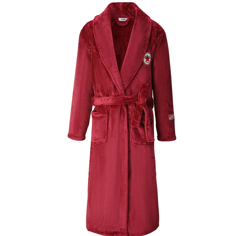 Maxy Plus Size 3XL 4XL Couple Flannel Robe Kimono Bathrobe Gown Thickened Coral Fleece Sleepwear Female Long Nightgown Loose Homewear