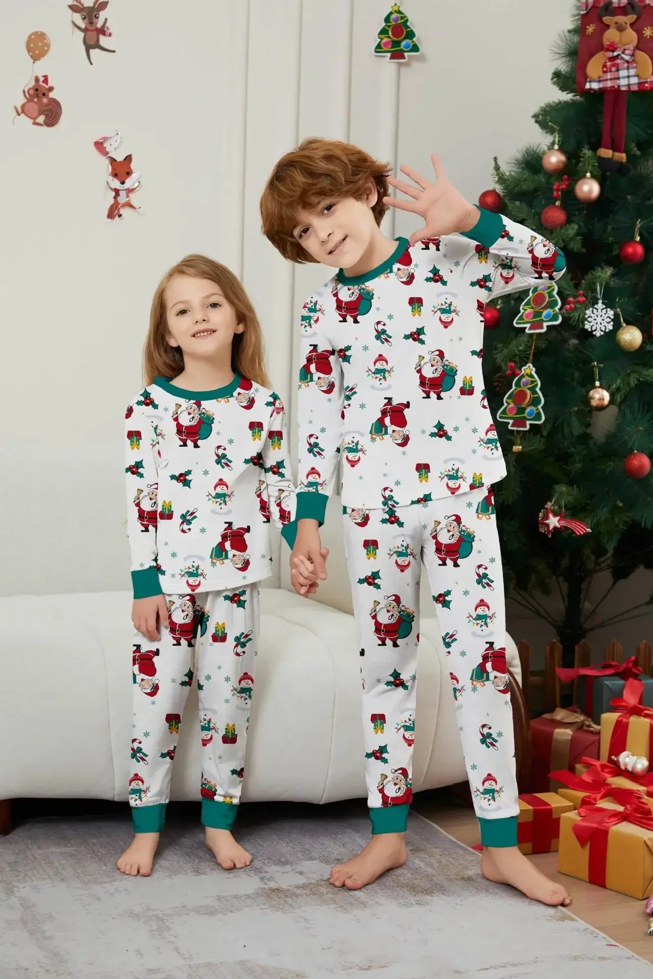 Maxy Christmas Family Look Cartoon All Over Print Pajamas Set Parent-child Matching Clothes 2 Pcs Suit Sleepwear Baby Dog Romper