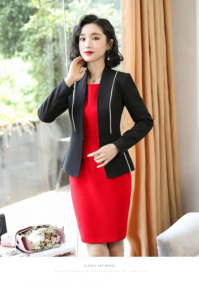 2025 White Women Formal Dress Suit Ladies Elegant Business Office Wear Blazer Suits Long Sleeve Blazer Jacket Dresses Plus Size