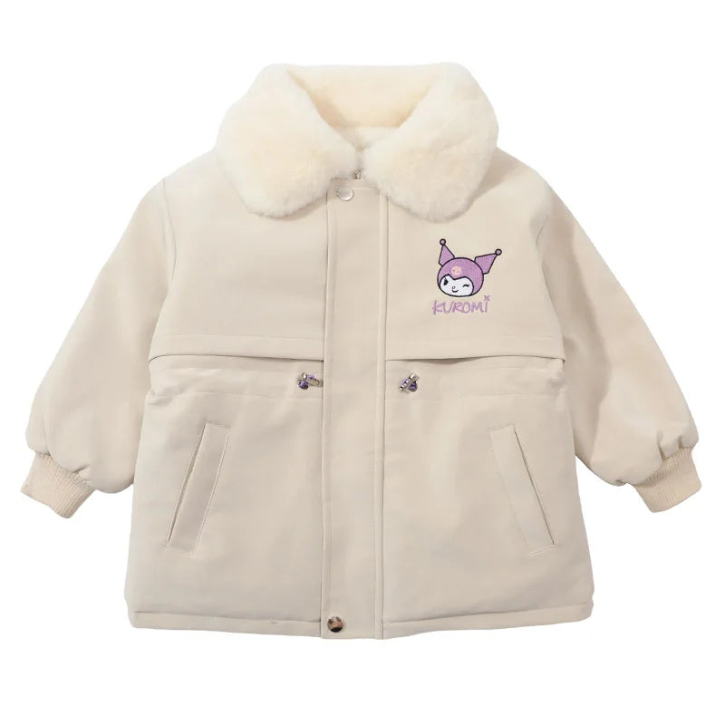 Sanrios Kuromi Anime Autumn Winter Coats Kid Velvet Thickened Pie Overcoming Cartoon Parka Jackets Girl Clothes Toddler Snowsuit