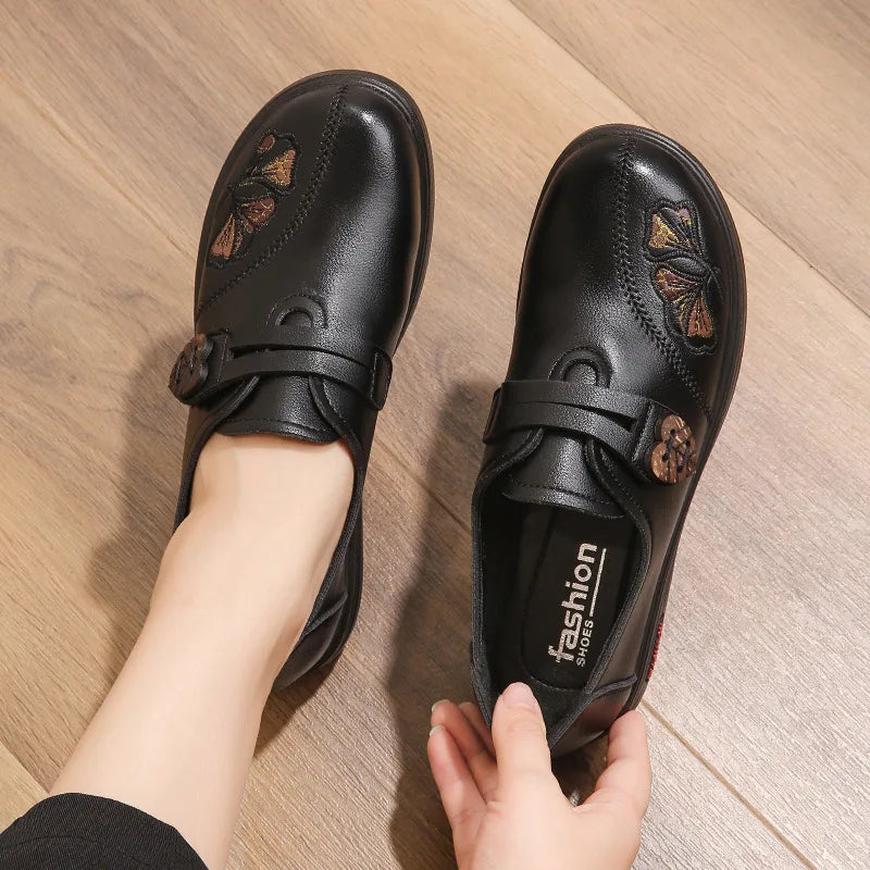 Maxy Autumn Women Loafers Slip On Flat Shoes Female Leather Breathable Casual Shoes Mother Shoes Comfortable Flats Driving shoes