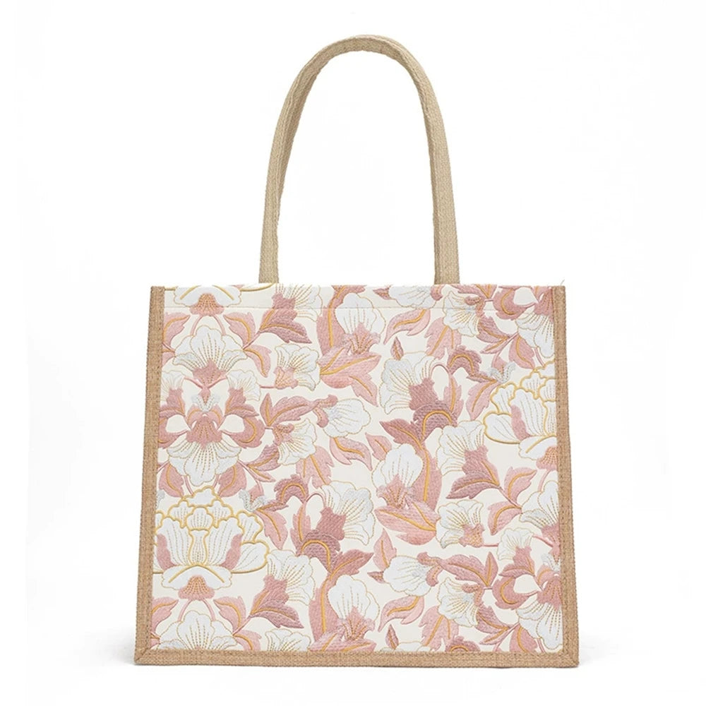 Maxy Linen Bag for Women Fashionable Linen Hand-held Mommy Bag Large Capacity Student Bag Linen Bag For School Shopping Travel