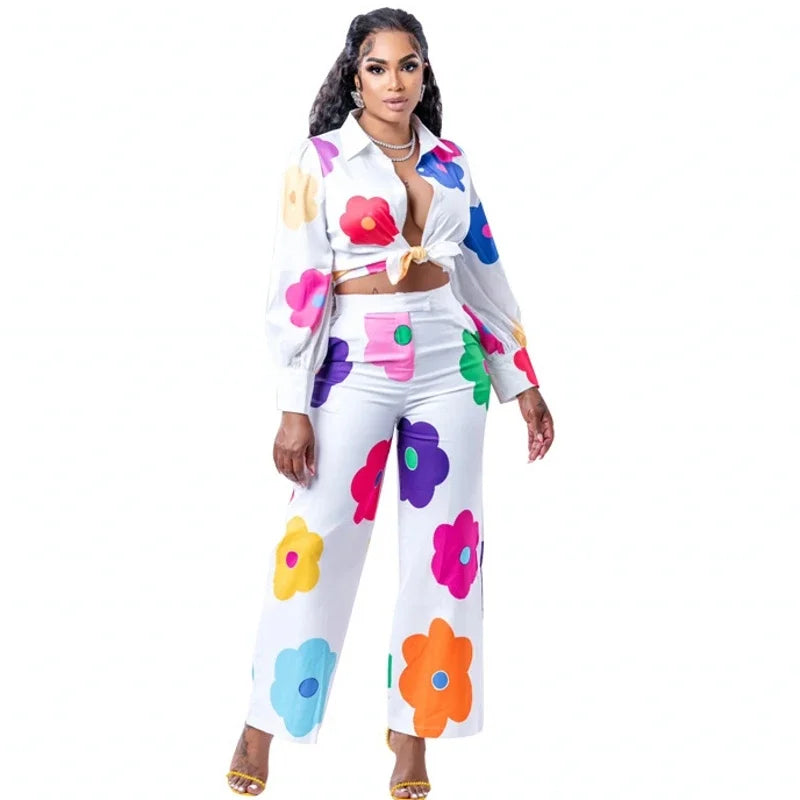 Maxy Two Piece Set Dashiki African Long Sleeve Blouse Tops And Pants Suits Spring Autumn Women Set Sheath Matching Fashion Outfit