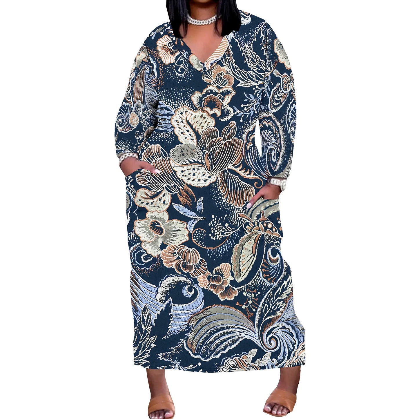 Maxy Plus Size Long Dress Sexy Outfits for Women Printed Loose Cute Dress