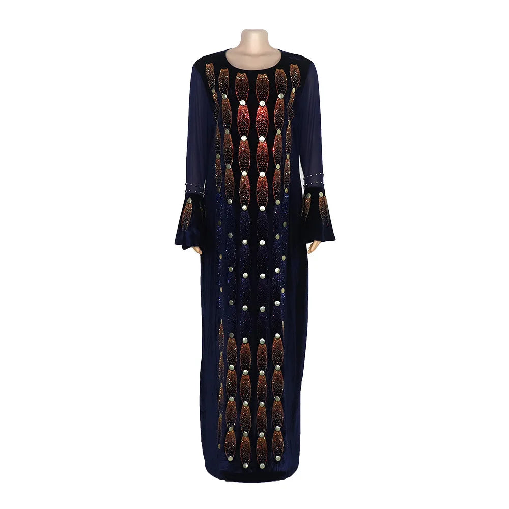 Amay Party Dresses For Women Elegant Beading Sequins Velvet Maxy Dress Clothes Robe Africaine Femme High Quality