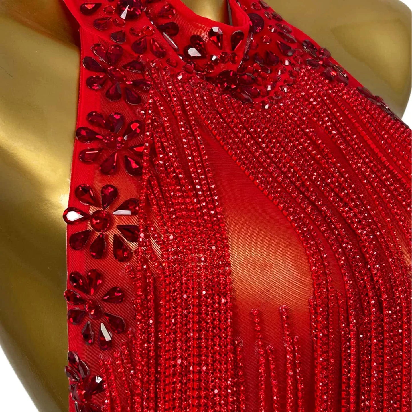 Maxy Fashion Party Prom Red Gown Birthday Party Celebrate Short Dress Women Sparkly Rhinestone Chain Backless Dress Singer Show Wear
