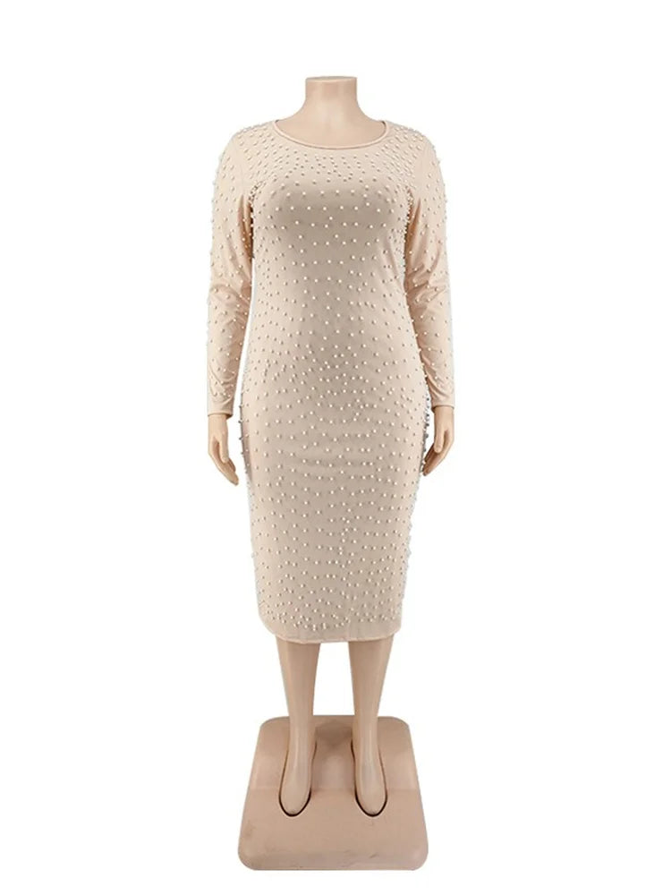 Amay Plus Size Dresses for Women Party Elegant Beading Slip Hem Maxi Dress Club Outfit Spring Clothes