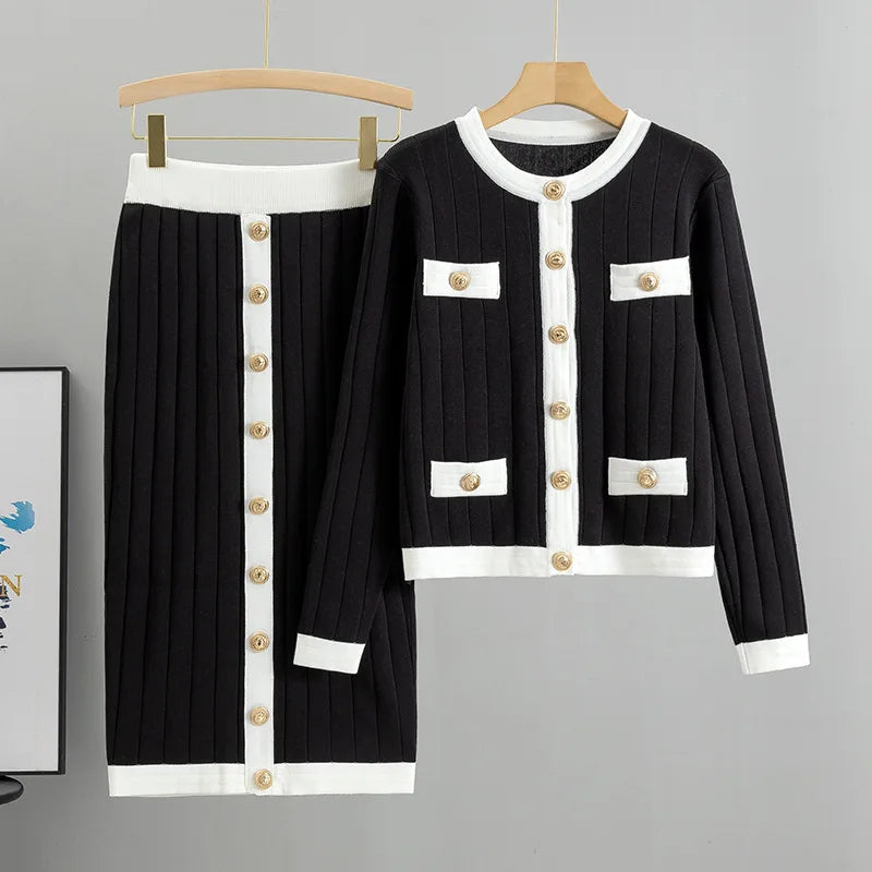 Maxy Knitted Cardigan Two-piece Set dress Temperament High-end Autumn Dress Skirt Women's Spring 2 piece sets womens outfits
