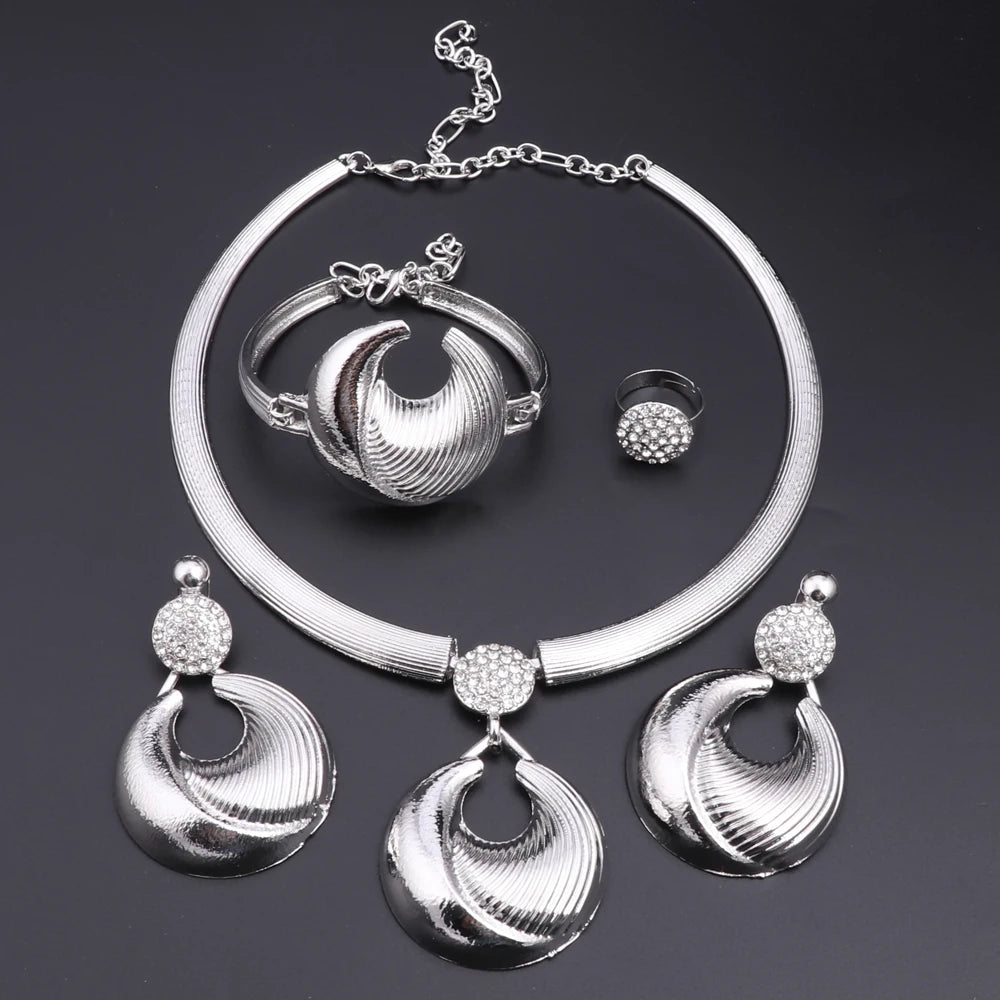 Maxy Handmade Gold Color Crystal Jewelry Fashion Wedding Costume Necklace Earring Bangle Ring Jewelry Sets