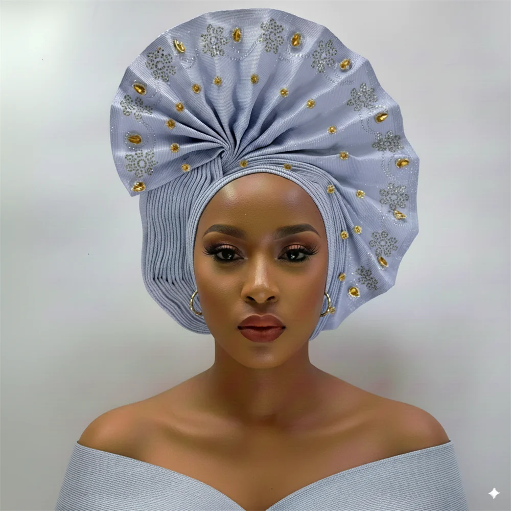 Maxy Head tie Gele Luxury Handmade African Gele Turban with Stones Women’s Head Wear for Party Wedding