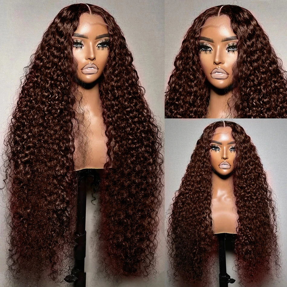 Amay 13x6 13x4 Hd Transparent Lace Front Wig For Women 250 Density Curly Remy Human Hair Reddish Brown Glueless Loose Deep Wave