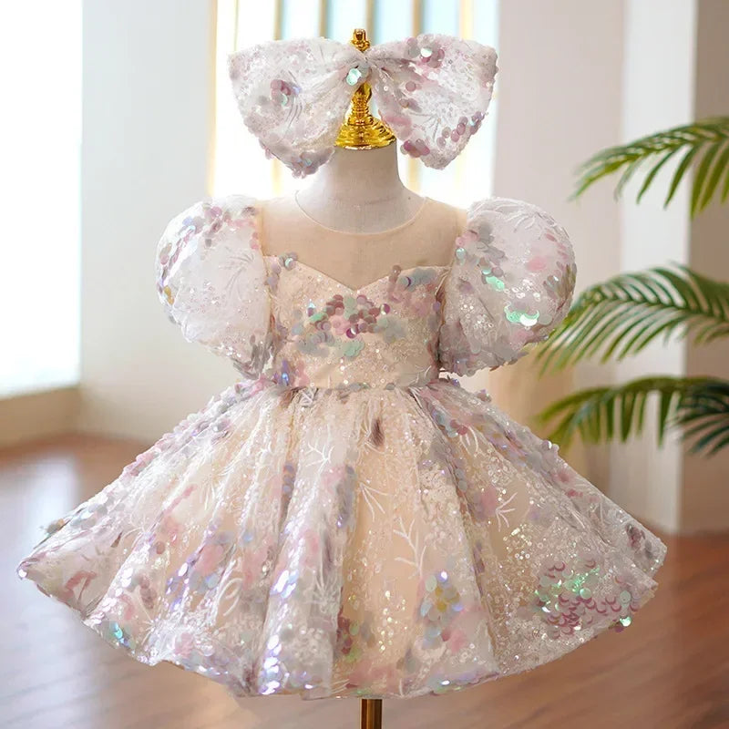 Maxy Children Evening Dresses for Girls 3 12 14 Years Kids Birthday Party Luxury 2023 Fluffy Ball Gown Wedding Prom Formal Lace Dress