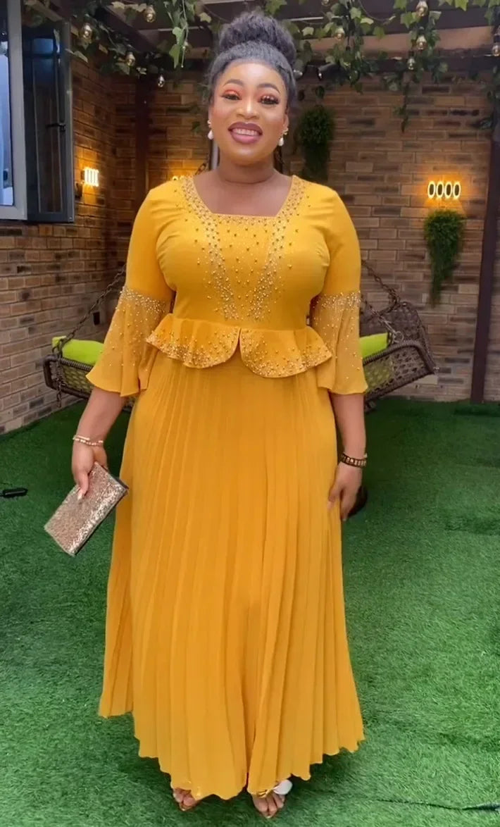 Babs Luxury Beading Party Dress For Women Tulle Patchwork Flare Sleeve A - Line Pleated Elegant Birthday Evening Occassion Event Gown