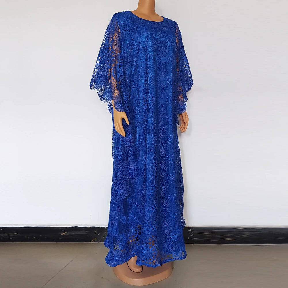 Amay Dresses for Women Evening Party Maxy Dress Ladies Clothes Elegant Applique Voile Sexy Bazin Long Robe Nigeria Daily