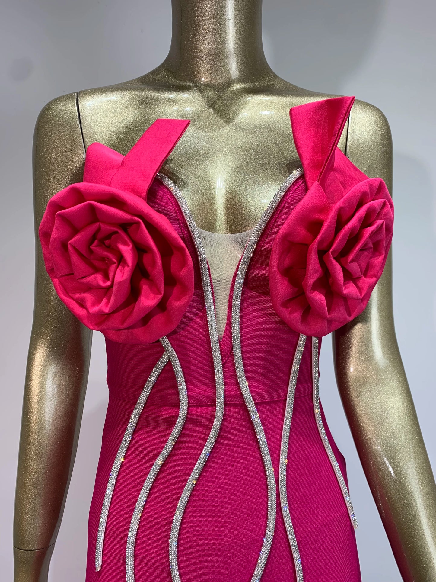 Babs New Designer Bandage Party Dress Women Rose Color Strapless Flowers Bustier Diamonds Stripe Long Mermaid Gowns For Celebrity
