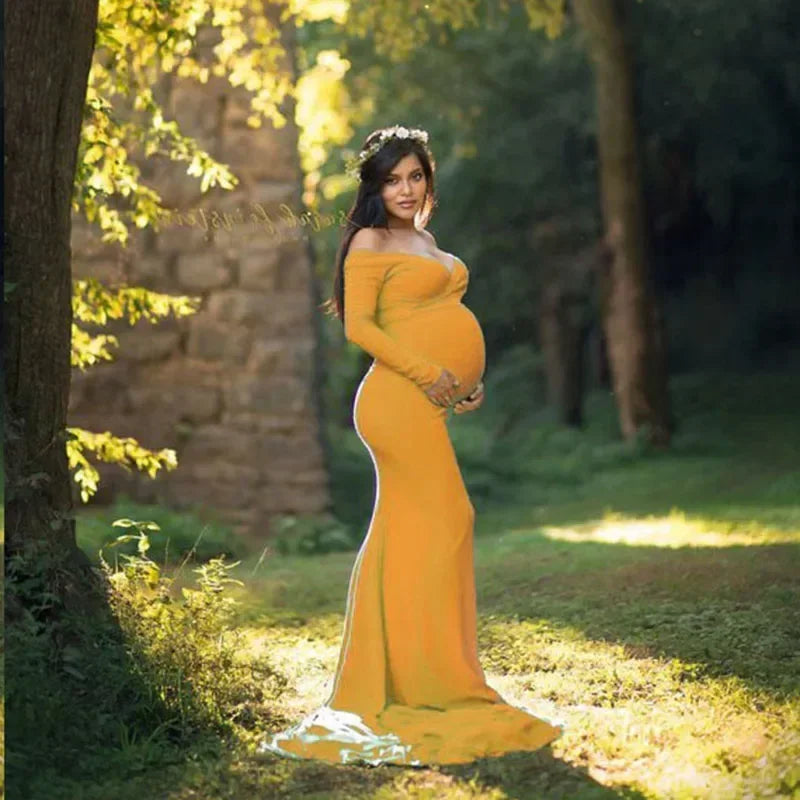 Maxy Long Sleeve Maternity Dress for Photography Props Elegant Pregnancy Clothes Pregnancy Dress Pregnant Photo Shoot Clothing