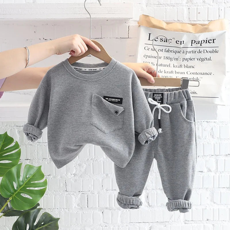 Maxy Spring Autumn Children Clothes Baby Boys Cotton Solid Sweatshirt + Pants 2Pcs Set Toddler Fashion Costume Kids Tracksuits