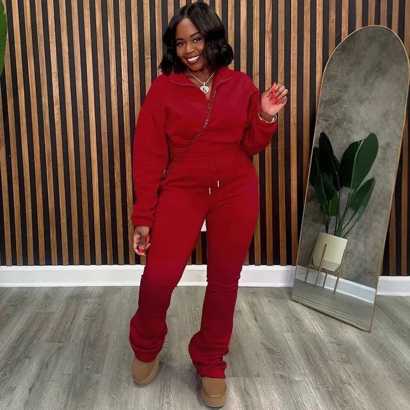 Maxy Solid Casual Tracksuits Set Women Two Piece Set Sporty Long Sleeve Sweatshirt Top and Sweatpants Joggers Workout Sweatsuits