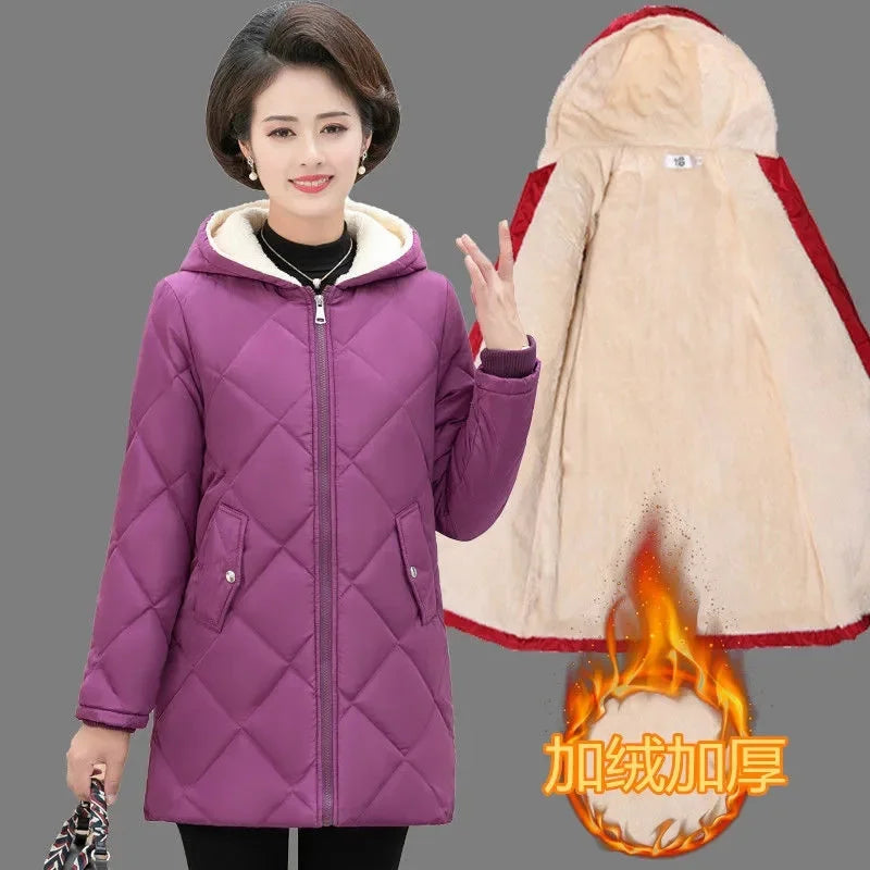 Maxy Middle-Aged And Elderly Mothers Winter New Plus Velvet Cotton-Padded Jacket Coat Women's 40 Years Old 50 Medium Long Warm Coat