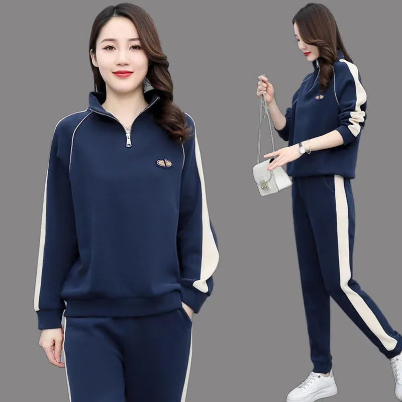 Maxy Women Cloting Sets Sweatshirt+Pants 2Pcs Sports Suit Spring Autumn Fashion Streetwear Zipper Outfit Female Casual Tracksuit