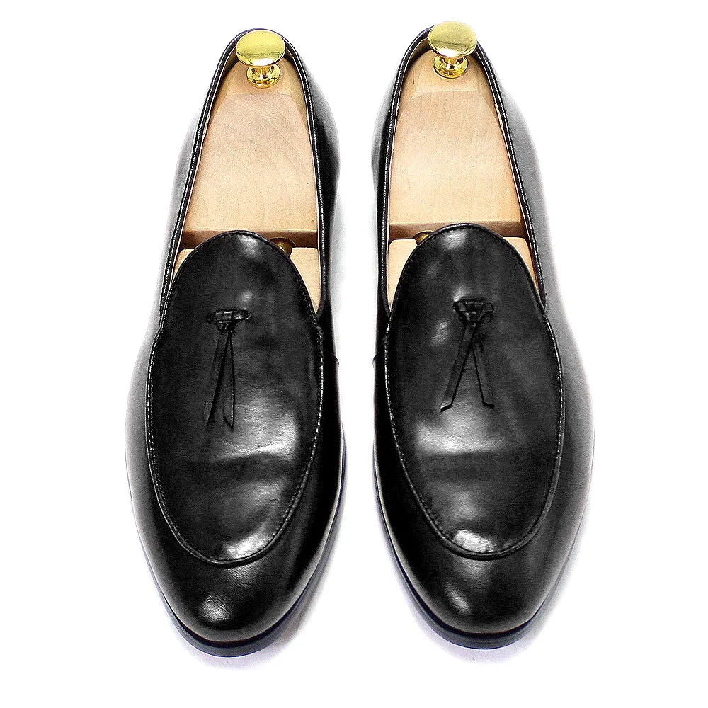 Amay Classic Italian Style Mens Tassel Loafers Genuine Calf Leather Dress Shoes Men Original Casual Business Wedding Formal Shoes