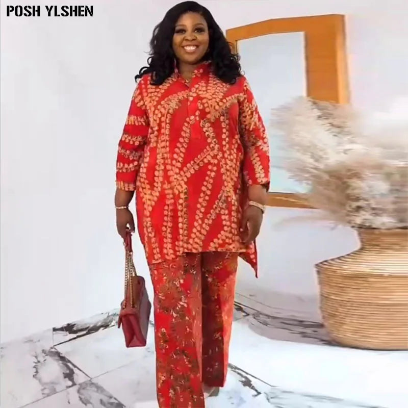 Maxy Two Piece Set African Dresses for Women Dashiki Fashions Ensemble femme 2 Pieces Suit Clothes Bazin Robe Africaine Clothing