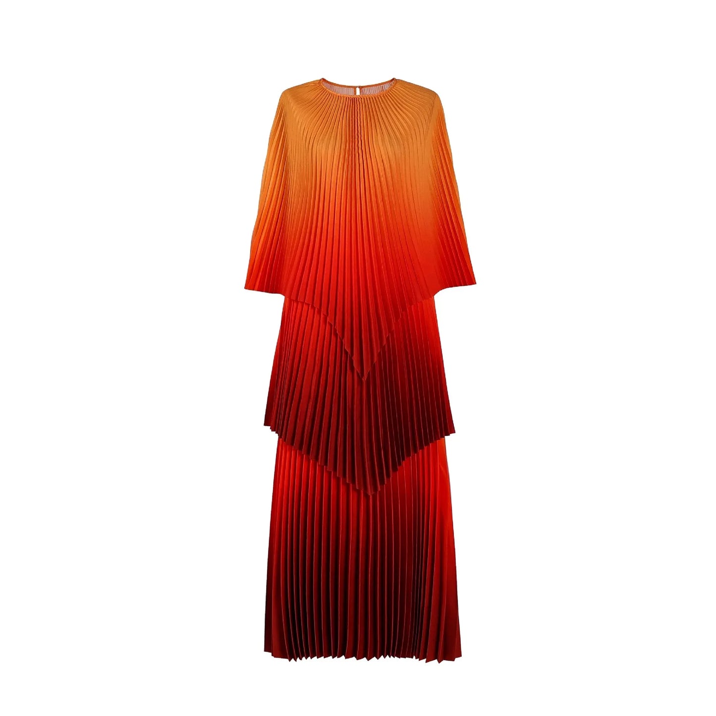 Maxy Fashion Plus Size Women Dress Miyake Pleated Gradient Color Ladies Clothing Irregular Shawl Top & A-line Skirt New
