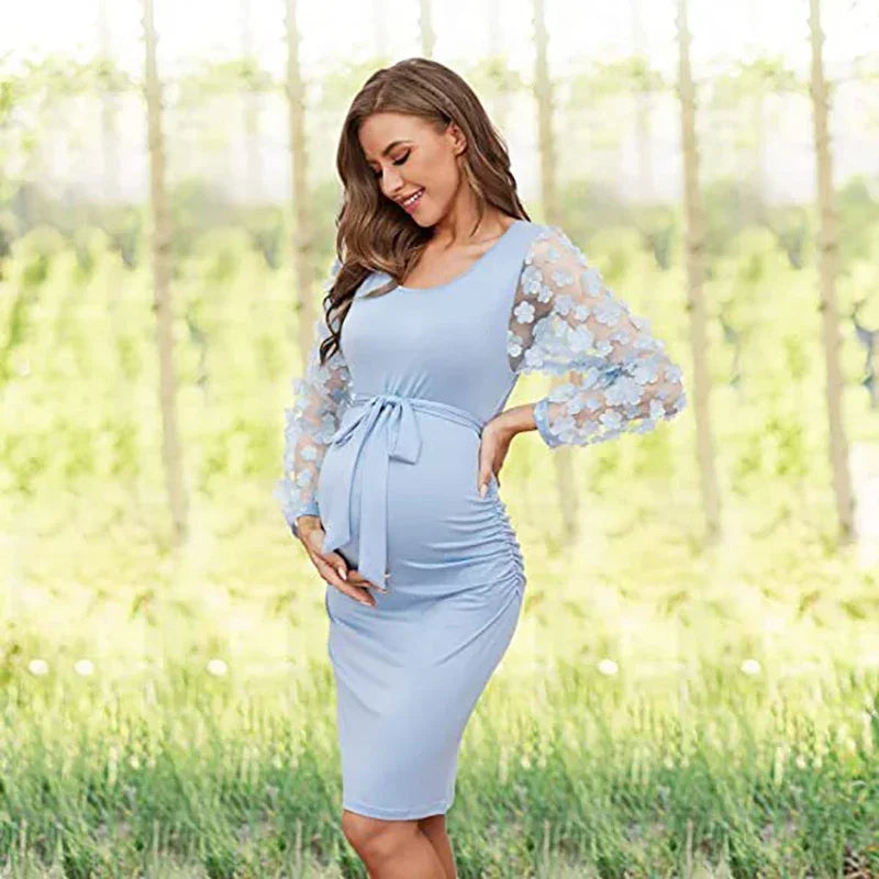 Maxy Women Flower Skirt Maternity Photography Props Stretch Maxy Gown Long Maternity Dresses For pregnant Photo Shoot Clothing