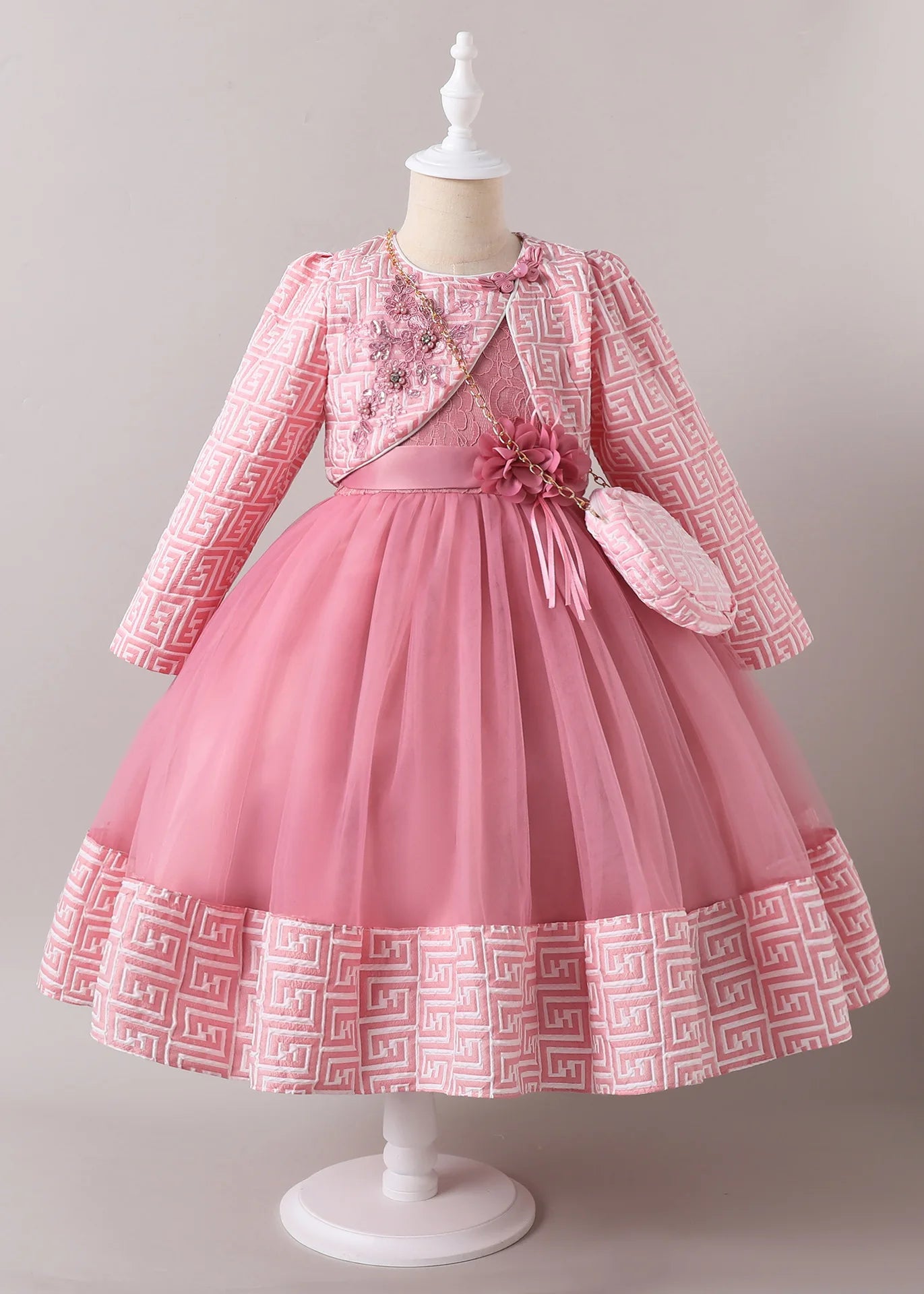 Maxy Kid Girl Party Dress for Wedding 2PCS Children Girls' Clothes with Elegant Bag Kids Evening Dresses 3-10Y