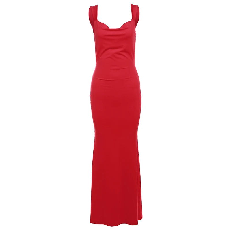 Maxy Women's Sexy Elegant Backless Butterfly Bow Bodycon Spaghetti Strap Red Dress Party Evening New Year's Eve Wedding