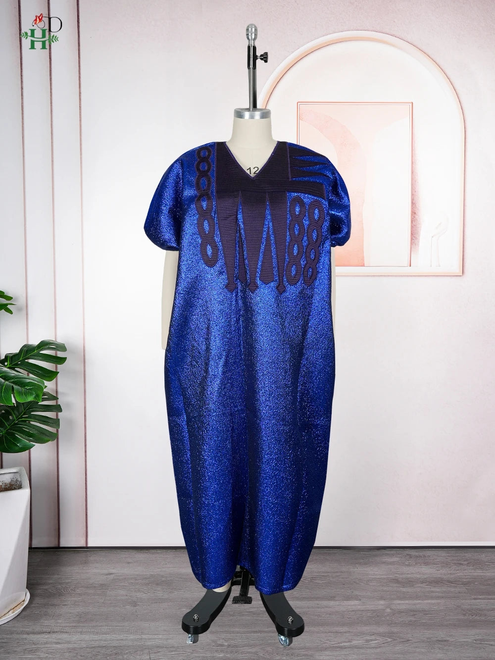 Maxy New Elegant African Women's Plus Size Kaftan Embroidery Dress V Neck Short Sleeve For Parties Cultural Events and Casual Outings