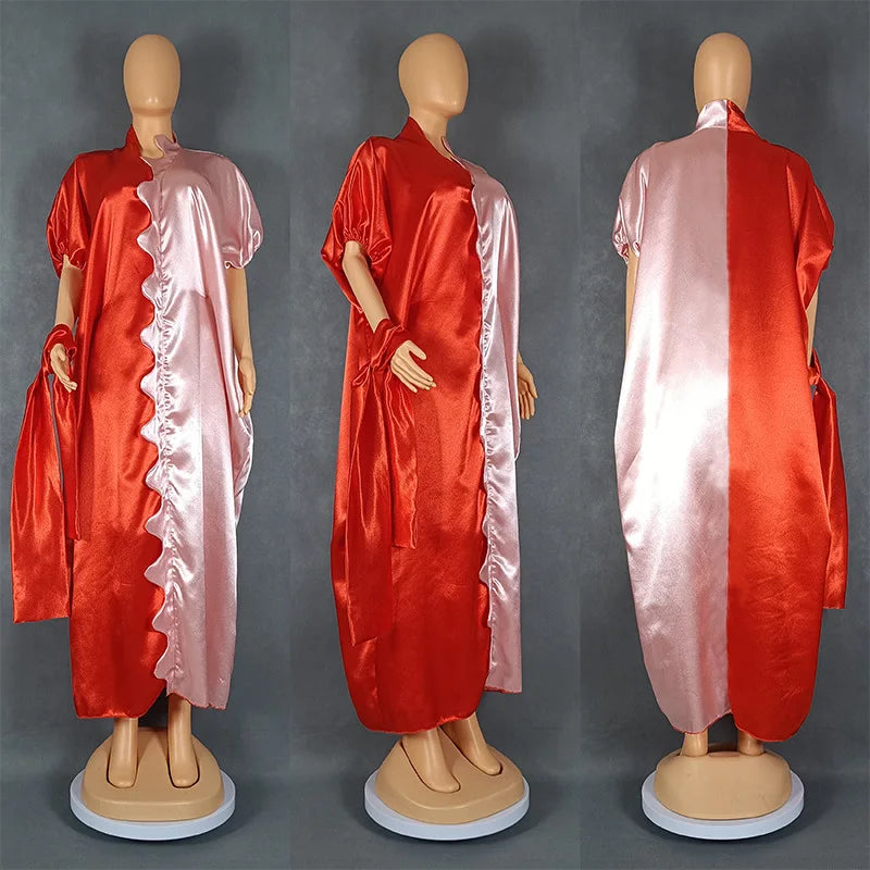 Maxy Dresses for Women Satin Clothing Ankara Dashiki Boubou Robe Turkey Kaftan Dubai Abaya Wedding Muslim Gown