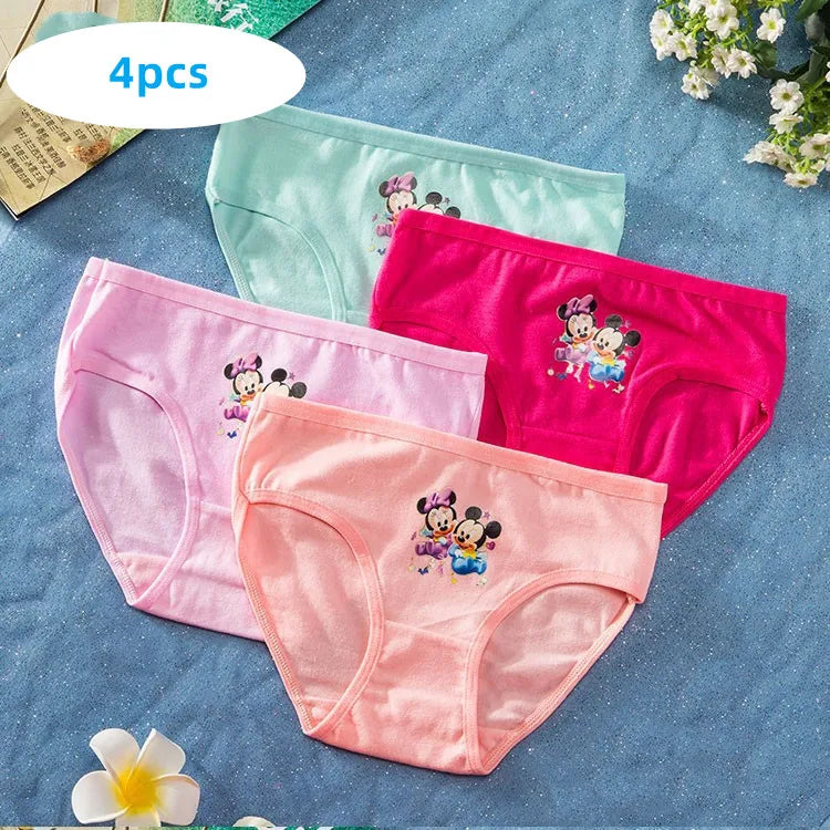 Maxy 1/4pcs Disney Anime Minnie Mouse Girl Underwear Kawaii Mickey Minnie Children Underpants Cartoon Princess Shorts Kids Gifts