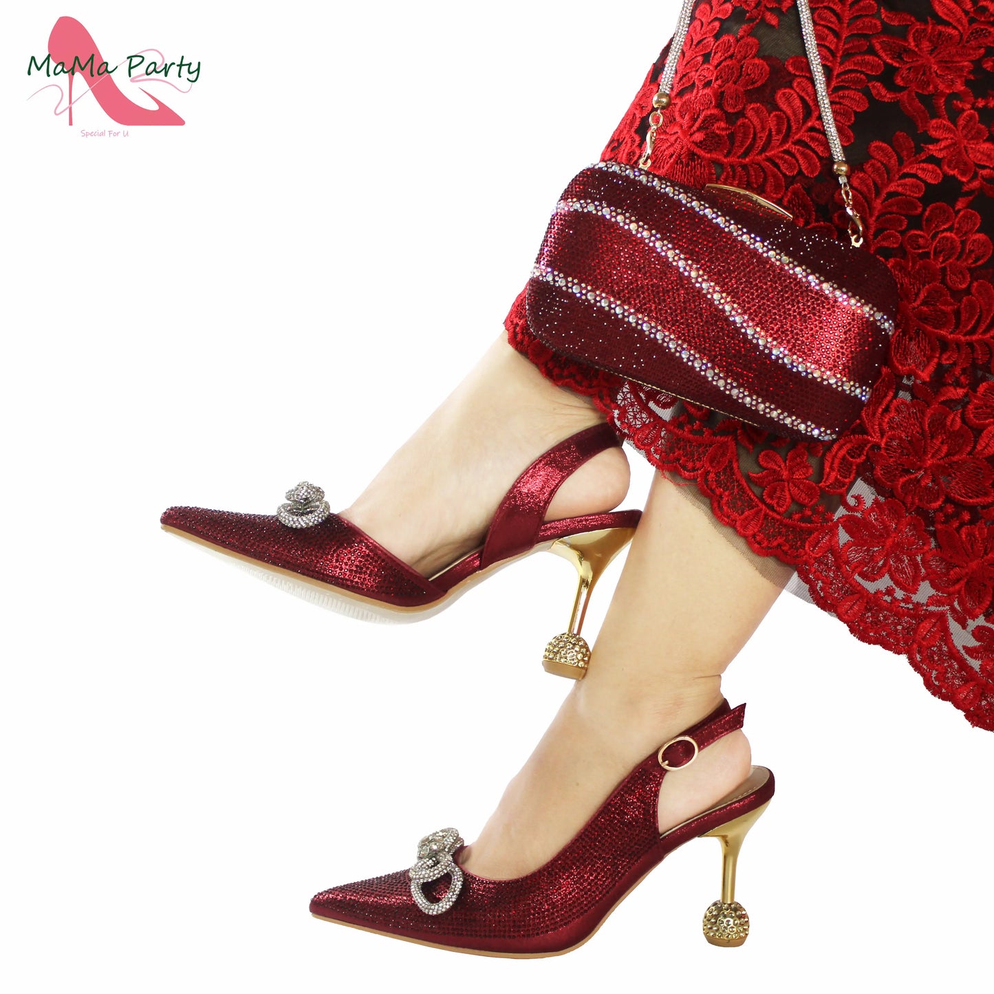 Maxy High Quality Women Shoes and Bag to Match in Wine Color Pointed Toe Hot Sale Good Price for Wedding