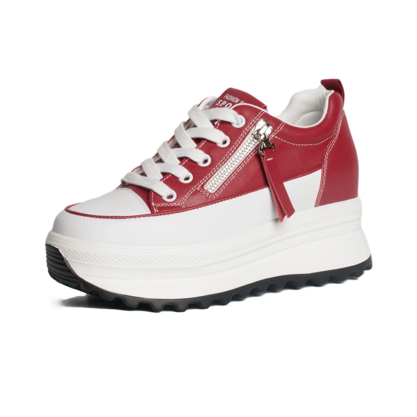 Amay Fujin 7cm Genuine Leather Women Platform Shoes Wedge Sneakers Lace Up