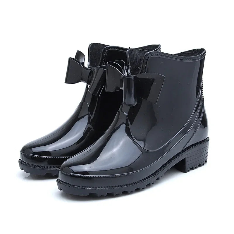 Amay New Fashion Women Rain Boots Fashion Non-Slip Women's Water Shoes Flat Bottom Women Velvet Short Tube Warm Overshoes2021