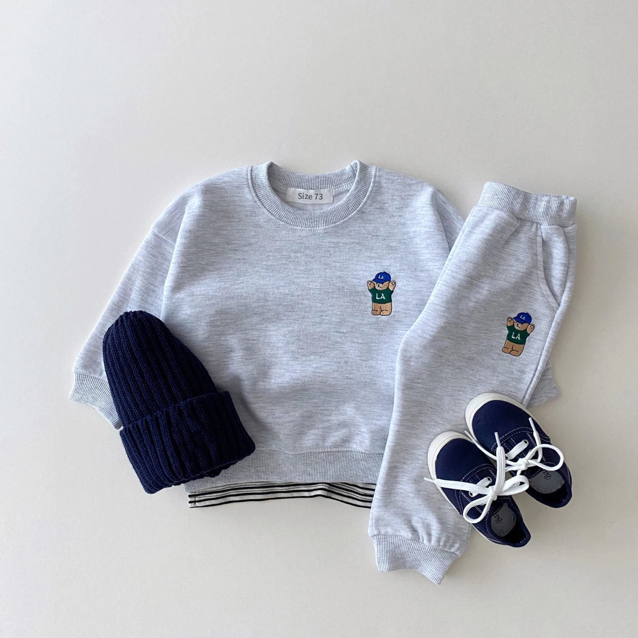 Maxy Korea Toddler Baby Boys Gilrs Clothes Sets Basic Cotton Embroidered Bear Sweatshirt+Jogger Pants Set Kids Sports Suits Outfits